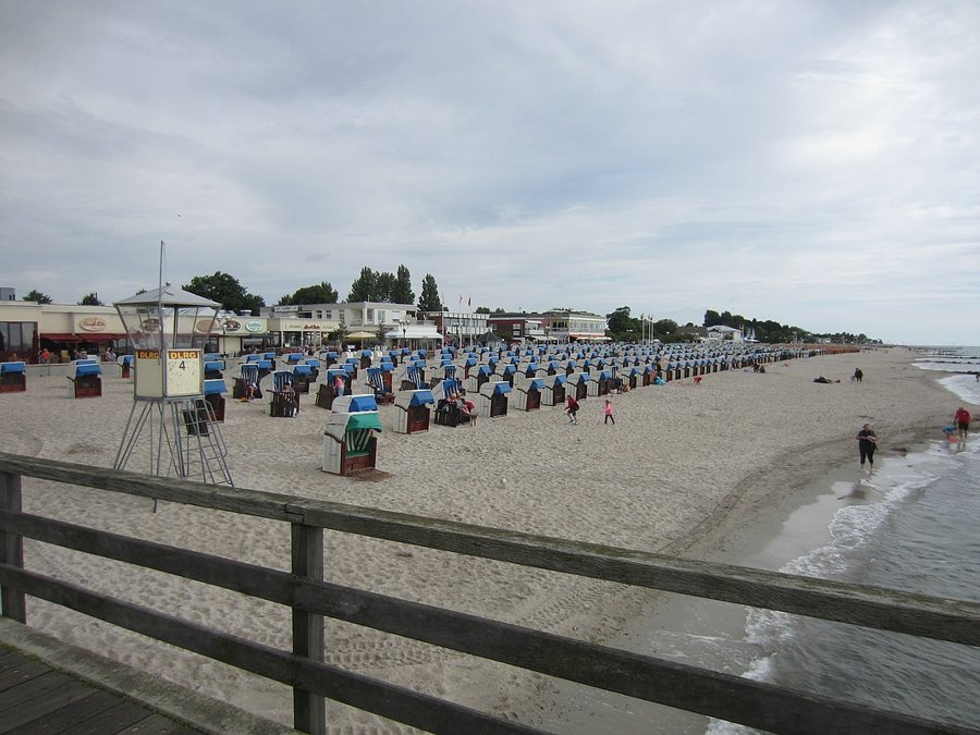Beach chairs on the Baltic Sea shore in Grömitz
